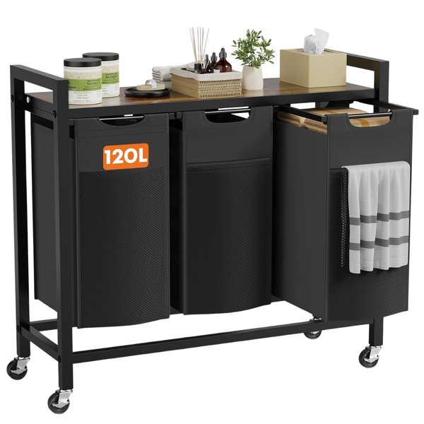 DUMOS Laundry Hamper W/ Three 120L Pull-Out Sorter Bags