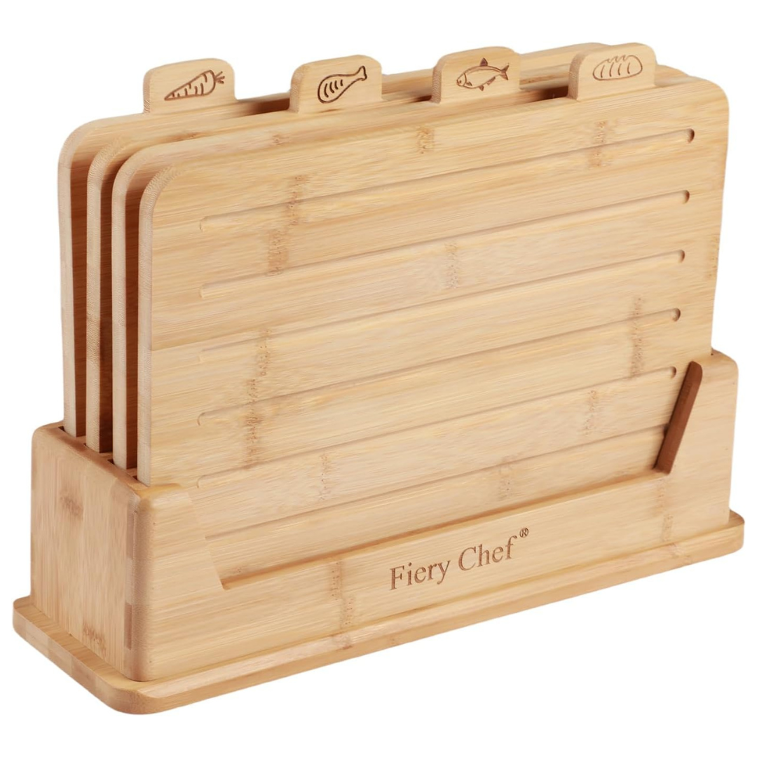 Fiery Chef 12.6"L x 9"W Bamboo Cutting Board Set Of 4
