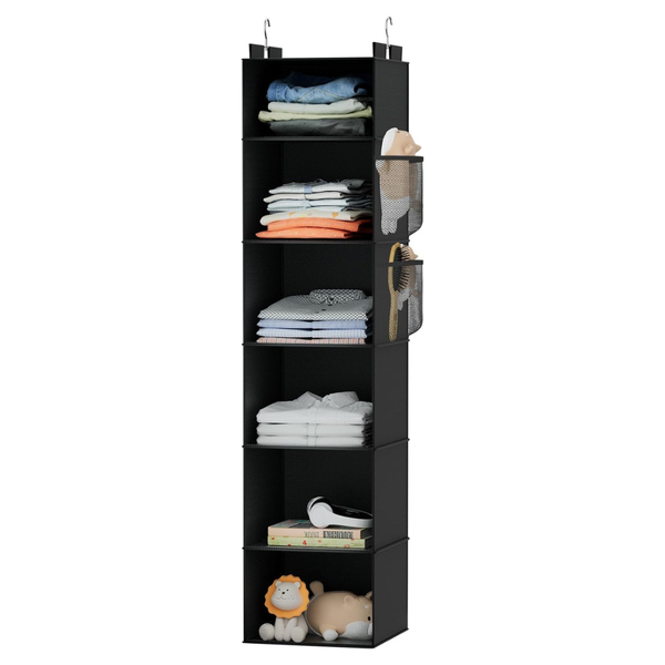 6-Shelf Hanging Closet Organizer And Storage With Bamboo Support (3 Colors)