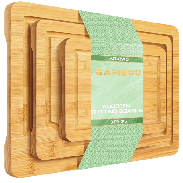 3-Piece AOKIWO Wooden Cutting Boards (9x6", 12x8", & 15x10")