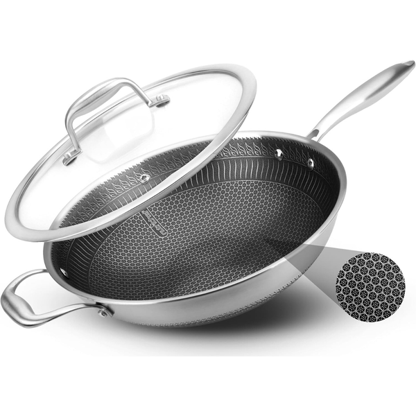 NutriChef 12" Non Stick Tri-ply Stainless Steel Wok
