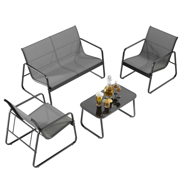 Lofka 4-Piece Patio Chairs Set With Loveseat And Cool Textile Fabric
