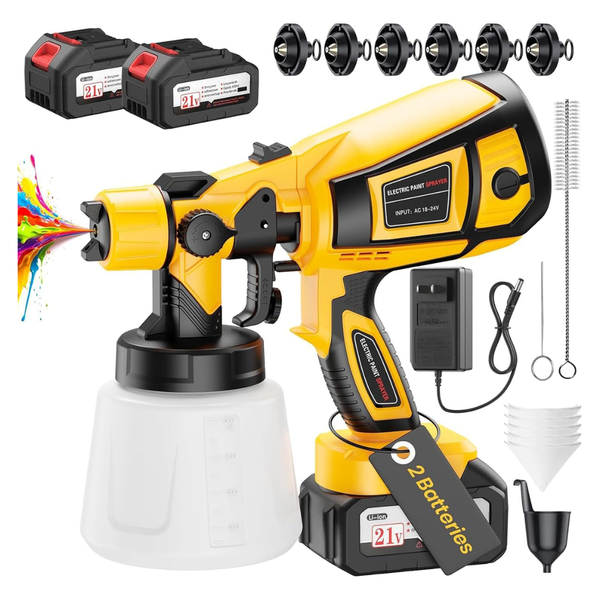 650W HVLP 21V Cordless Paint Sprayer With 2 Batteries