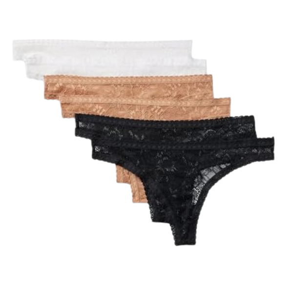 6-Pack Amazon Essentials Women's Stretch All Over Lace Thong