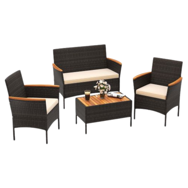 Costway 4-Piece Patio Wicker Sofa Set With Coffee Table
