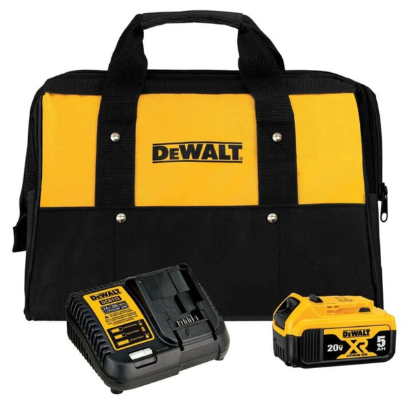 Dewalt 20V MAX 5.0Ah Lithium Ion Battery And Charger Kit W/ Bag