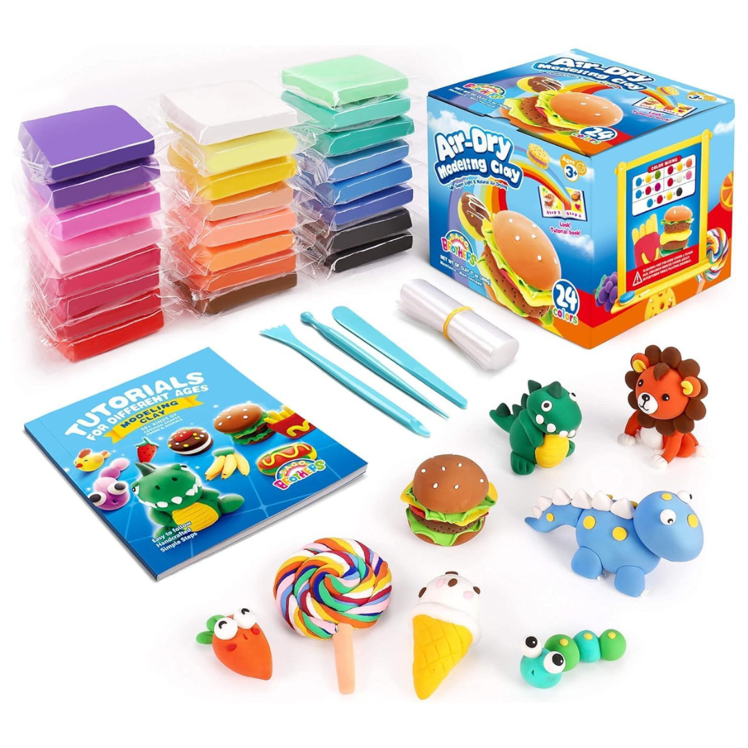 24 Colors Sago Brothers Kids Air Dry Modeling Clay Kit Toys