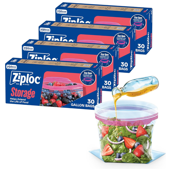 120-Count (4-Pk x 30-Ct) Ziploc Gallon Storage Bags