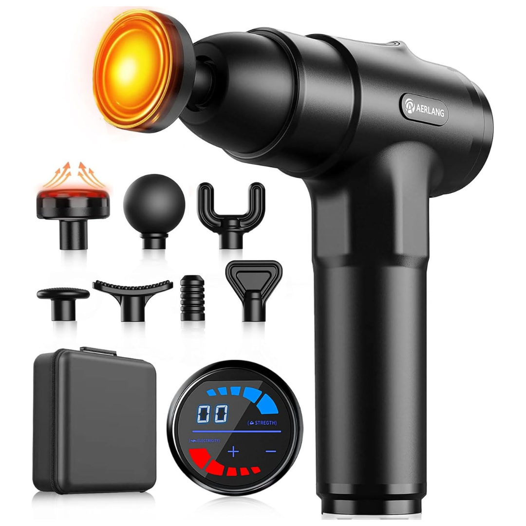 Aerlang Heat Deep Tissue Back Massage Gun With 7 Heads
