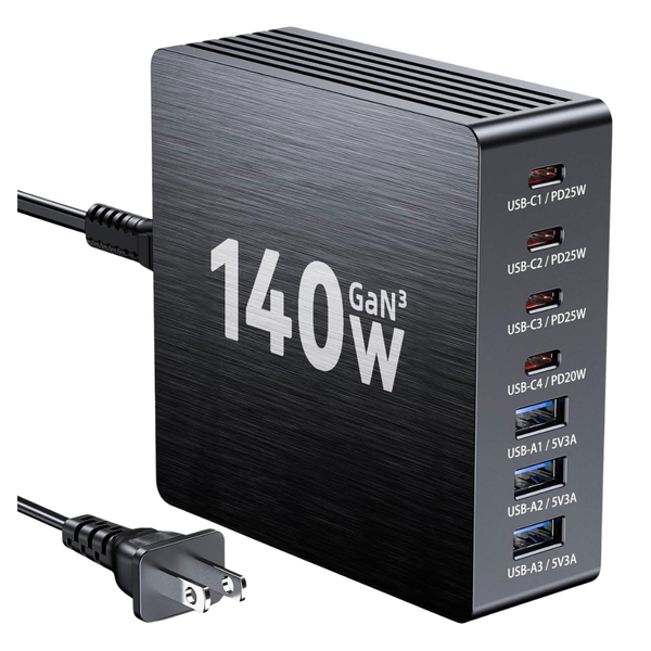140W GaN III 7 Port USB C Charging Station