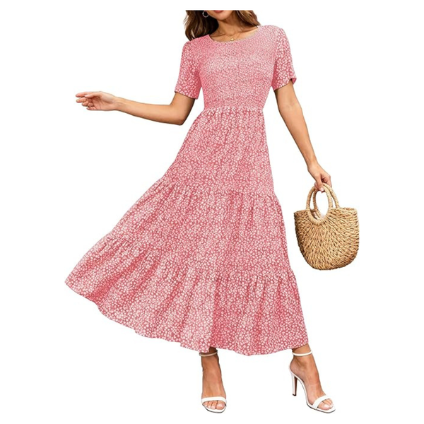 Women's Casual Crew Neck Flowy Maxi Dress