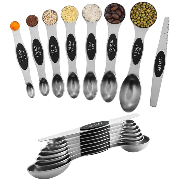 8-Pack Stainless Steel Magnetic Measuring Spoons Set