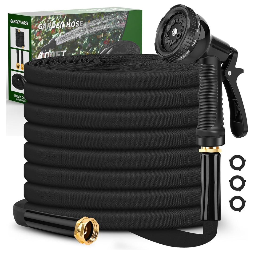 100ft Non-Expanding Flexible Garden Hose With 10 Function Nozzle