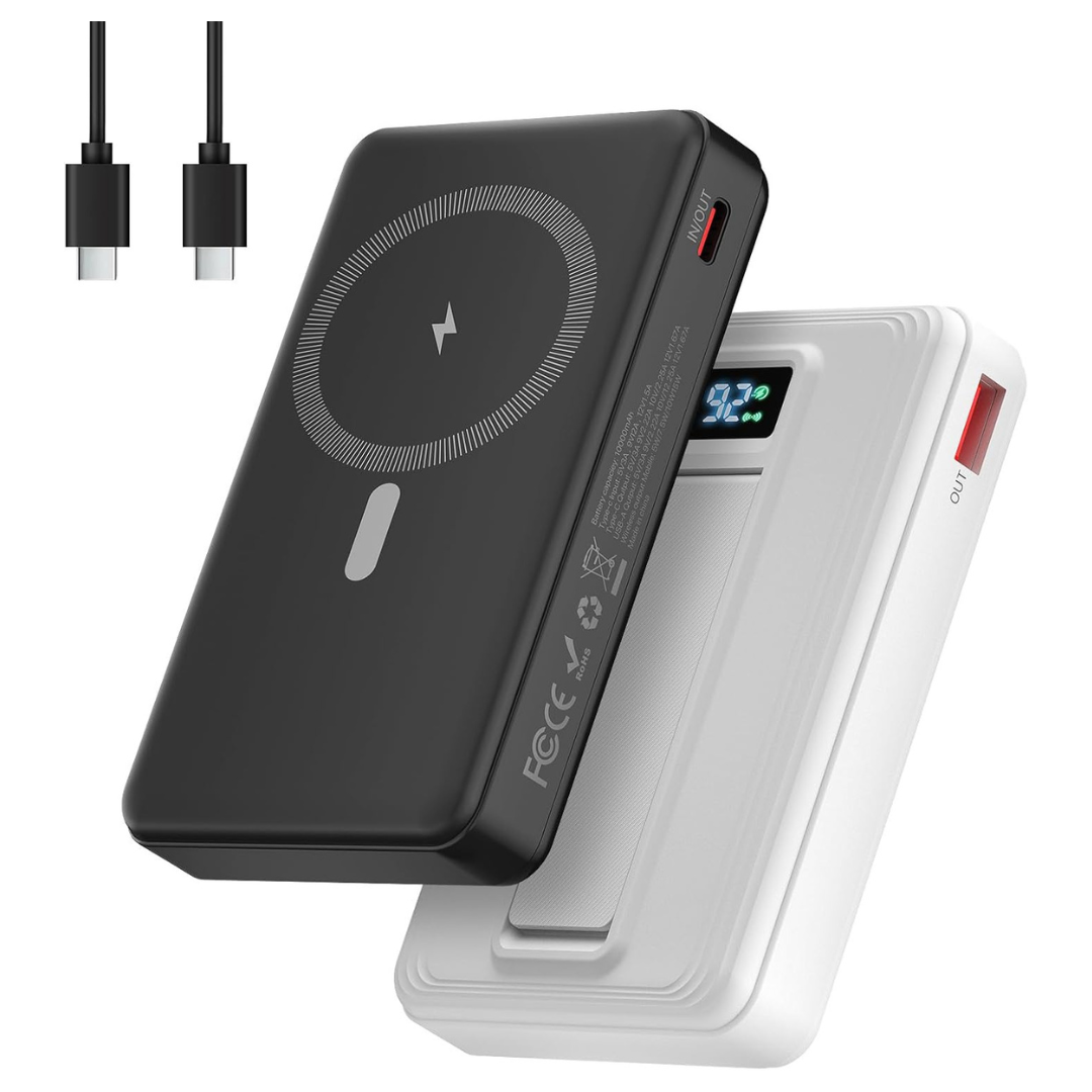 2-Count 10000mAh Magnetic Portable Charger W/ Stand (Black+White)