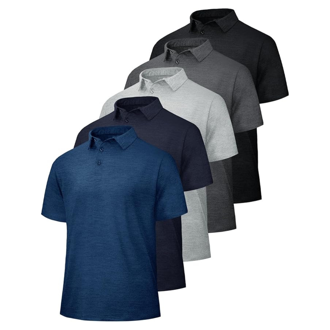 5-Pack Men's Quick Dry Moisture Wicking Golf Polo Shirts