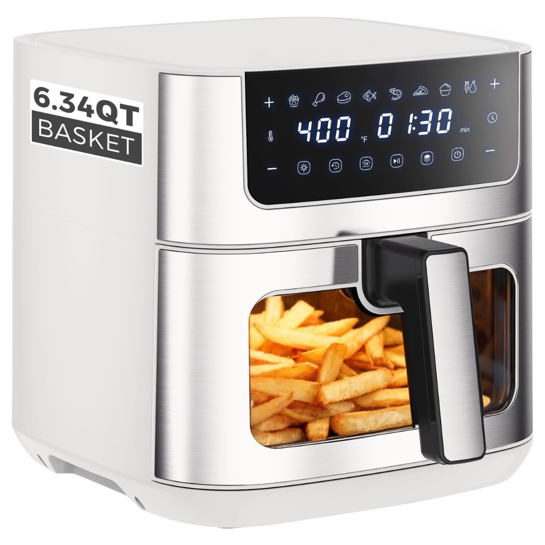 6.34-QT Stainless Steel Nonstick Air Fryer With Window