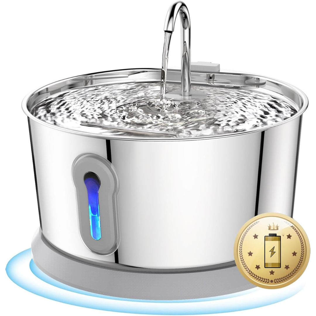 4L Stainless Steel Battery-Powered Cat Water Fountain With Motion Sensor