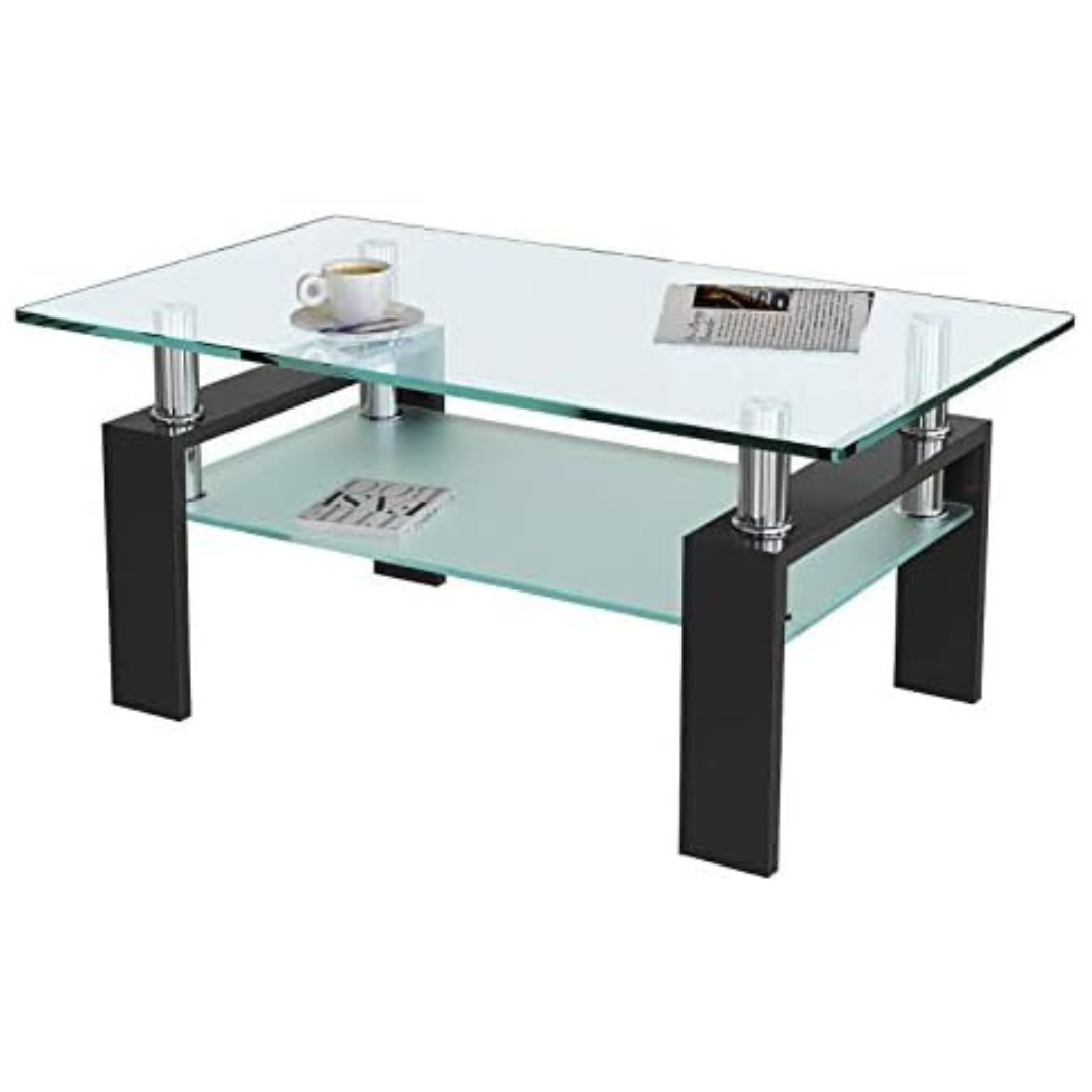 DKLGG Rectangle Glass Modern Center Side Coffee Table