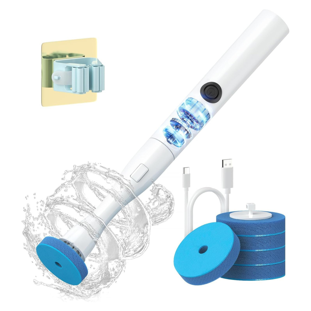 Hands-Free Electric Toilet Brush W/ Disposable Heads & Holder Set