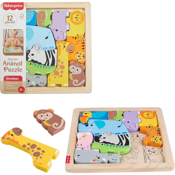 12-Piece Fisher-Price Wood Toddler Toy Animal Puzzle