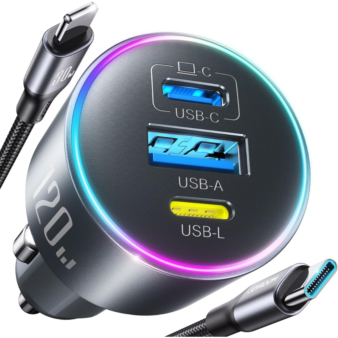 Joyroom Up To 120W 3-Port Car Charger W/ 3.3' USB-C Cable