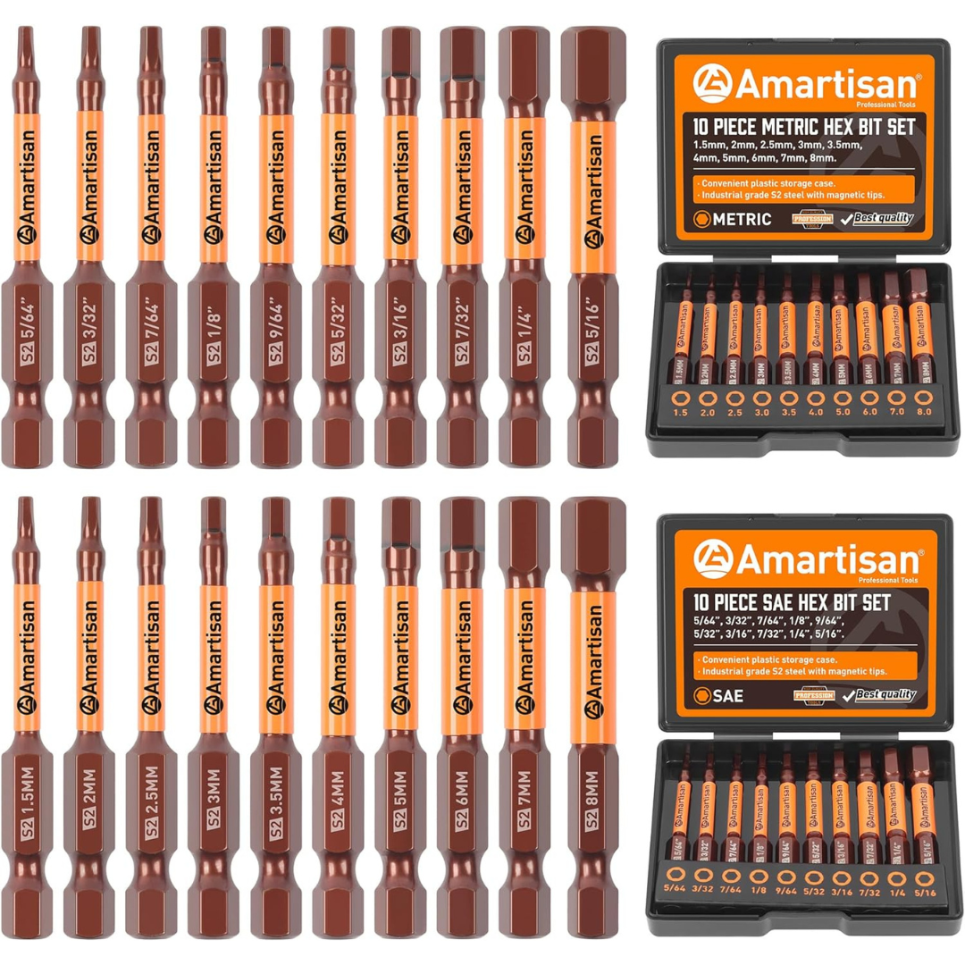 20-Piece Amartisan Metric & SAE Hex Head Allen Wrench Drill Bit Set W/ Box