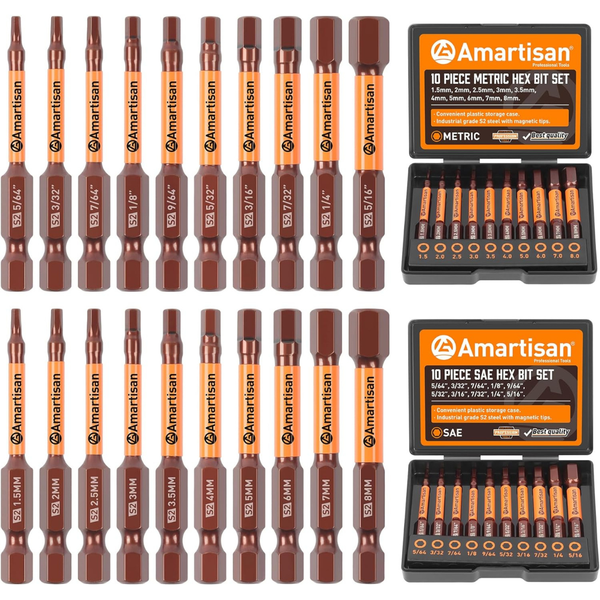 20-Piece Amartisan Metric & SAE Hex Head Allen Wrench Drill Bit Set W/ Box