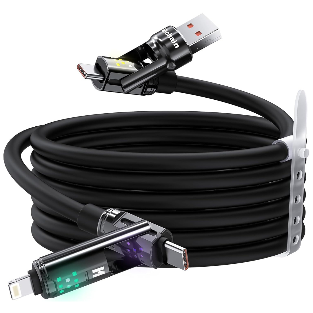 4-in-1 4 Ft 100W USB-C Multi Charging Cable with LED Light