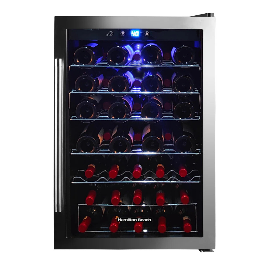 43-Bottle Hamilton Beach Wine Cooler Fridge Cellar W/ Curved Wire Shelves