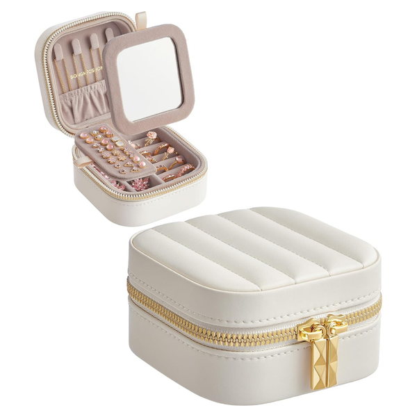 Small Portable Travel Jewelry Case & Box Organizer W/ Mirror
