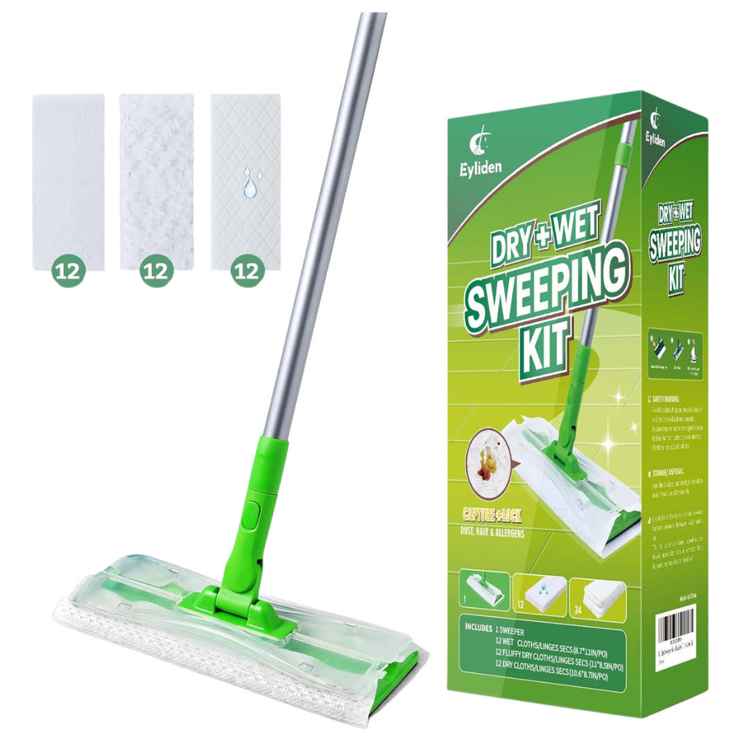2-in-1 Wet & Dry Mop Kit W/ 36-Count Disposable Dry & Wet Cloths
