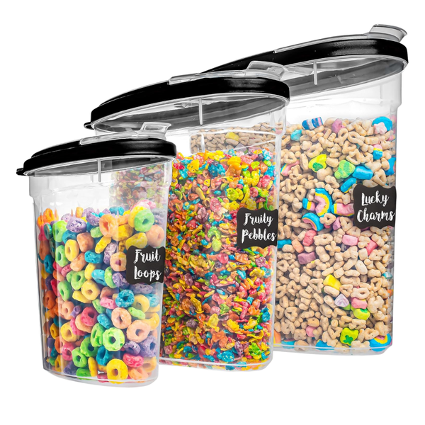 3-Piece Cereal Container Storage Set W/ Flip-Top Lids (5.2L, 2.8L &1.2L)