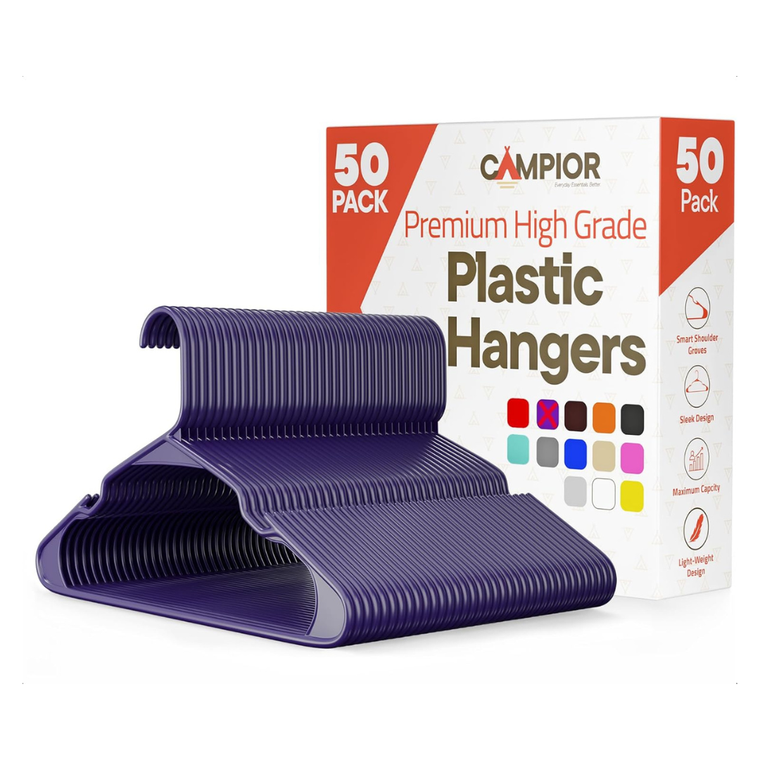 50-Pack Heavy-Duty Purple Plastic Hangers