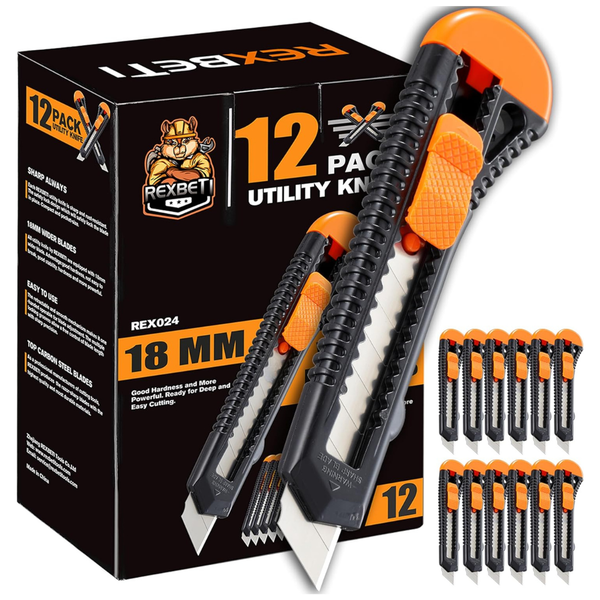 12-Pack REXBETI 18mm Retractable Utility Knife