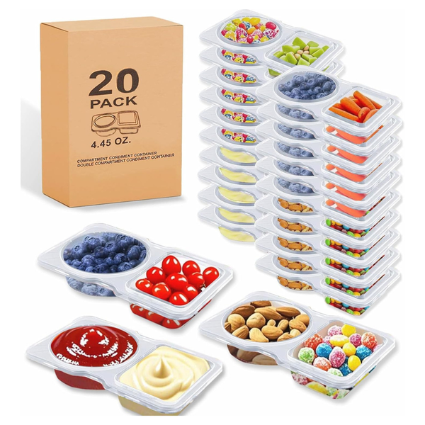 20-Pack Double Compartment Snack Containers With Lids
