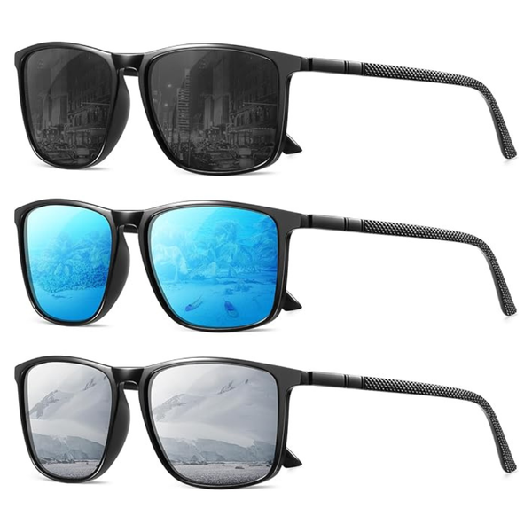 3-Pack Men's UV Protection Lightweight Polarized Sunglasses