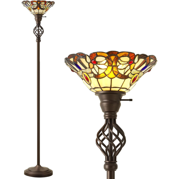 GyroVu Tiffany 71" Torchiere Floor Lamps With Stained Glass