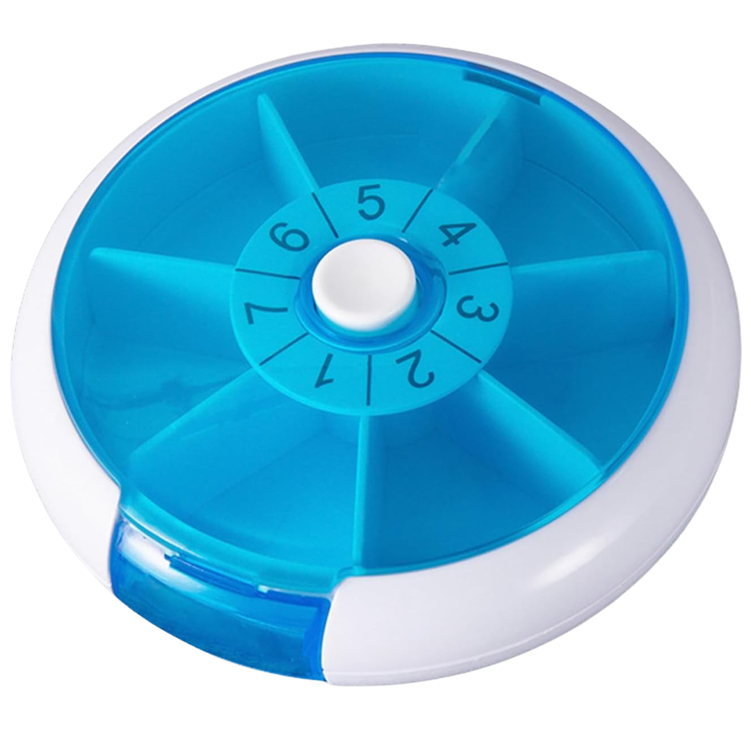 Portable 7 Day Round Medicine Pill Box With Rotary Design