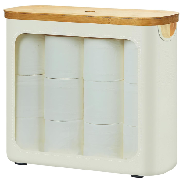 Rosos 9-12 Roll Toilet Paper Storage with Bamboo Lid (Beige)