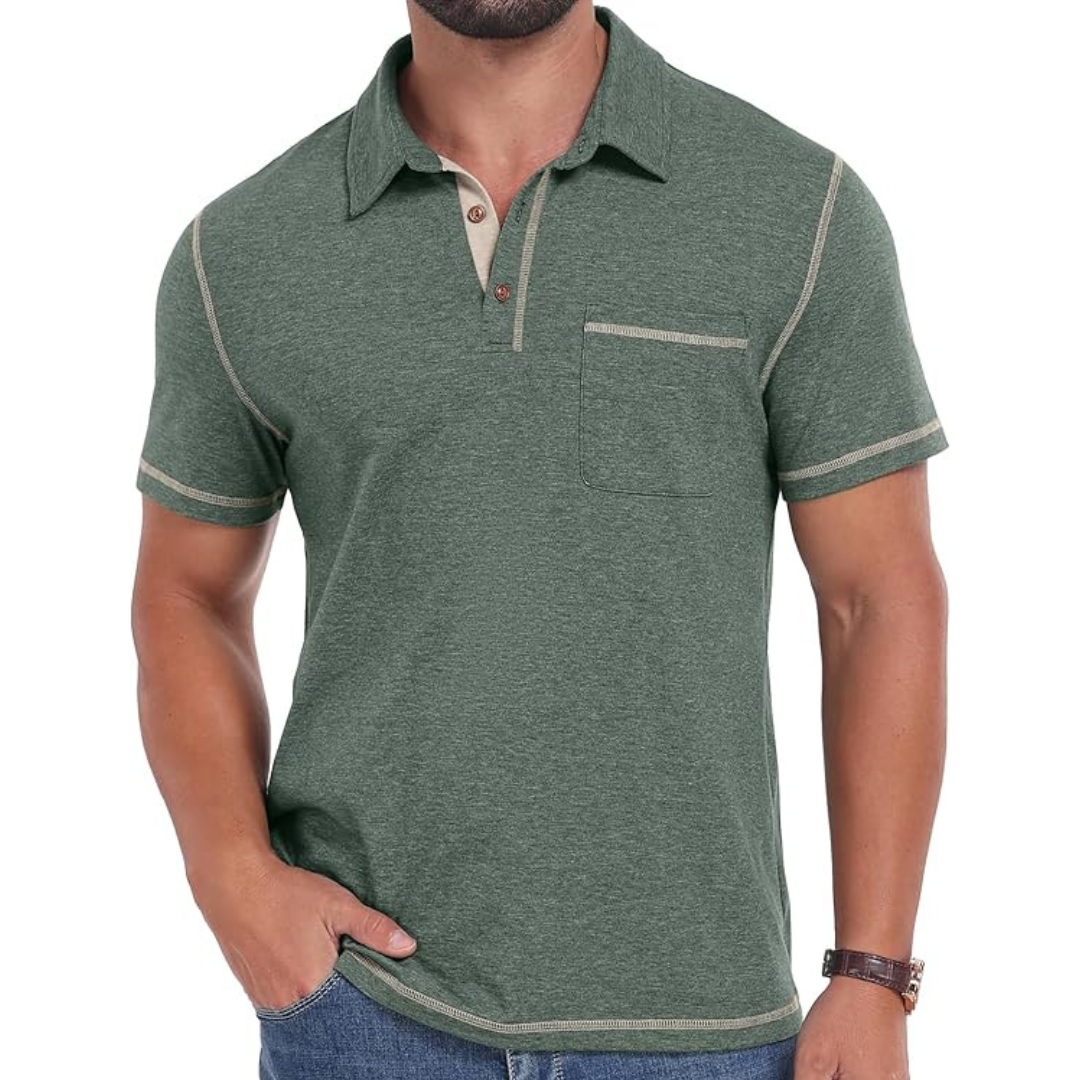 Men's Short Sleeve Casual Classic Collared Golf Shirt with Pocket (Various)