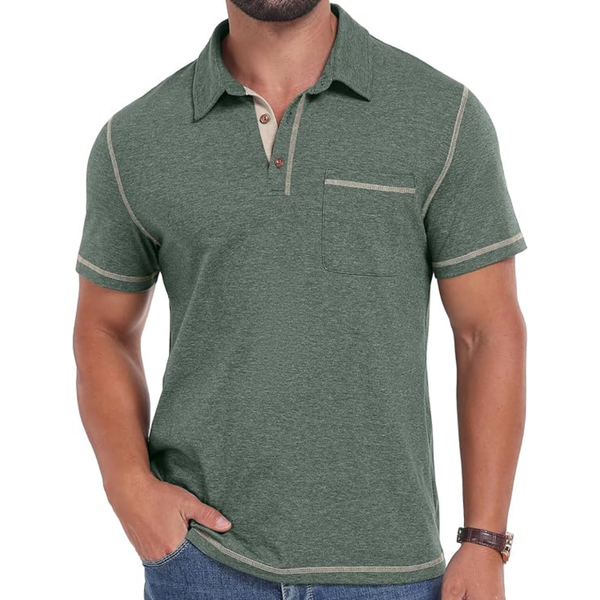 Men's Short Sleeve Casual Classic Collared Golf Shirt with Pocket (Various)