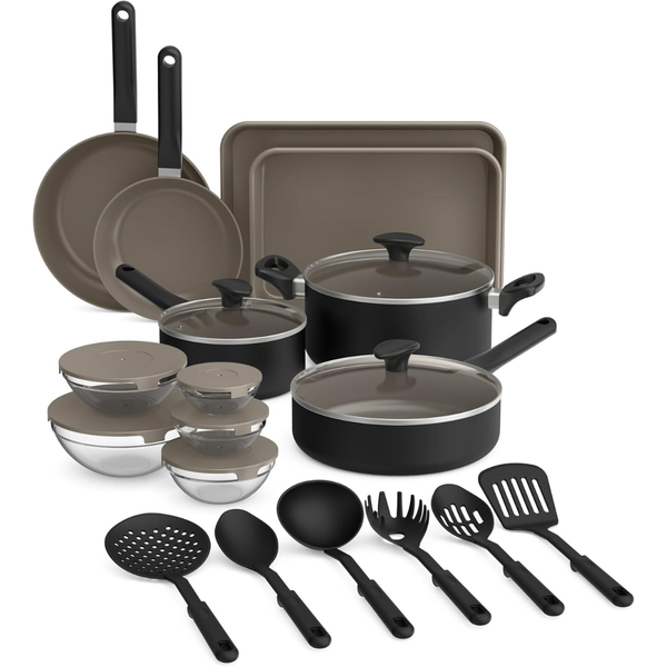 21-Piece Bella EverGood Ceramic Kitchen Set With Glass Lids
