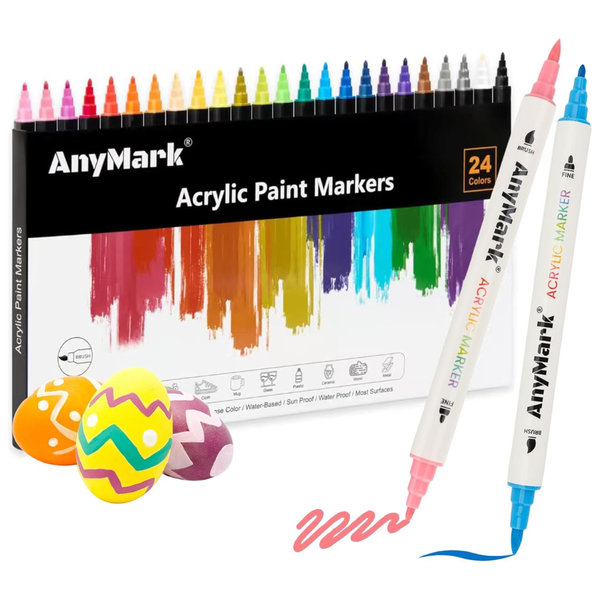 24 Colors Dual Acrylic Paint Pens With Brush & Fine Tip
