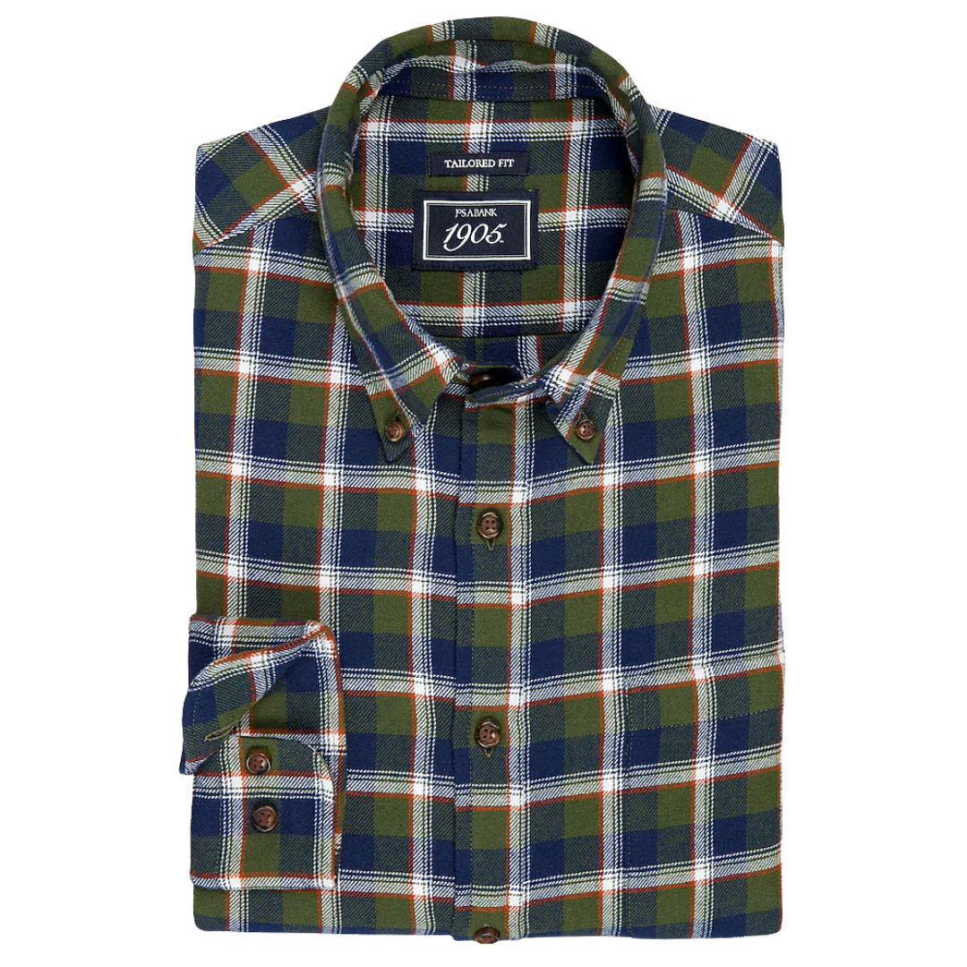 1905 Collection Tailored Fit Large Check Flannel Sportshirt