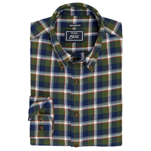 1905 Collection Tailored Fit Large Check Flannel Sportshirt