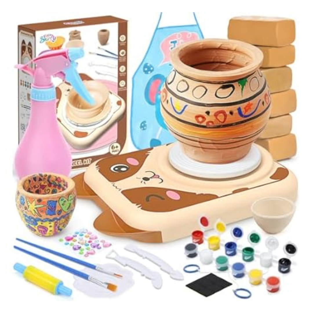 Skirfy Kids Pottery Wheel Kit W/ Air-Dry Clay, Paints & Tools