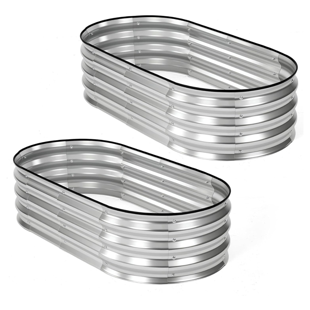 2-Count 4' x 2' x 1' Heavy-Duty Galvanized Oval Raised Garden Bed