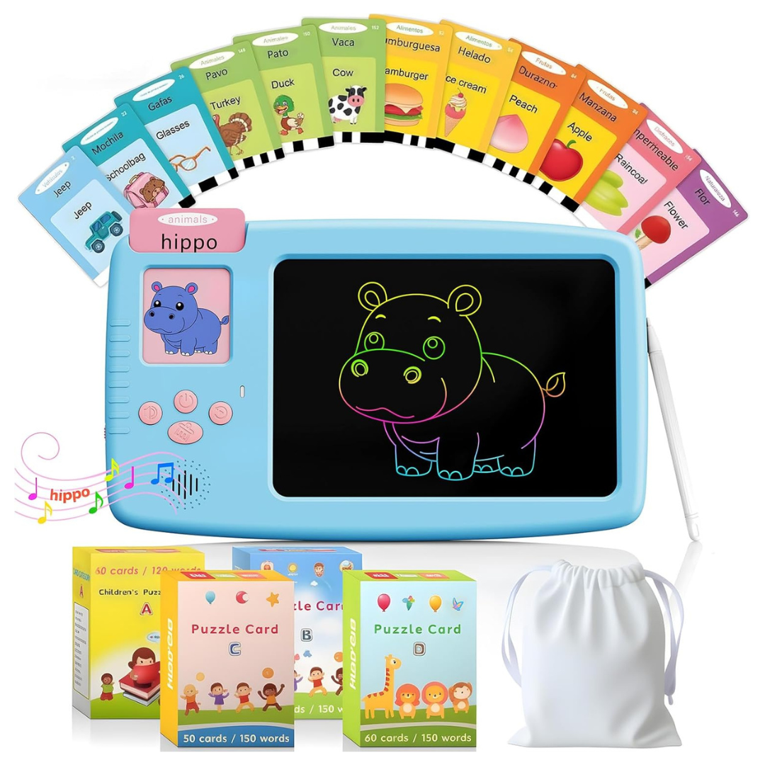 ZONSTVYS Kids 2-in-1 Talking Flash Cards & LCD Writing Tablet