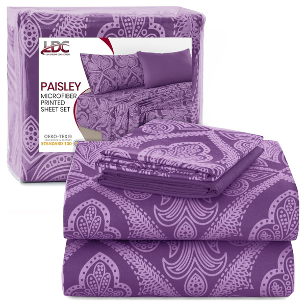4-Piece Lux Decor Collection Paisley Twin Bed Sheet Set