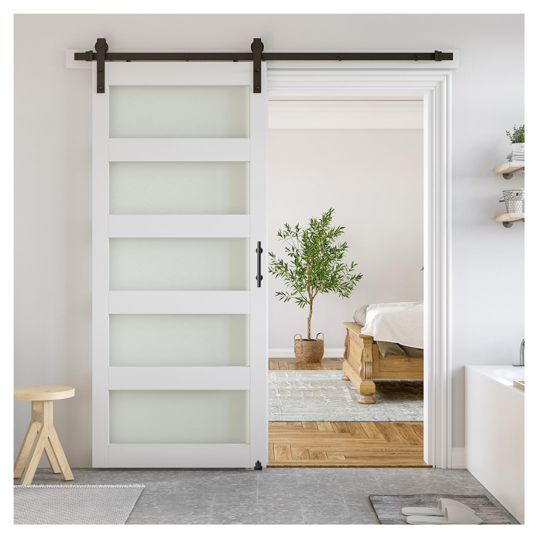 36" x 84" Pre-Drilled Glass Barn Door With 6.6 Ft Sliding Hardware Kit